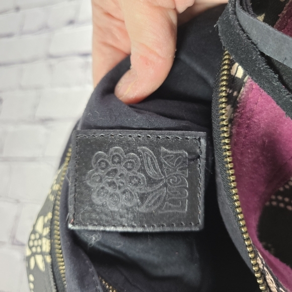 Vtg y2k Lucky Bag canvas floral suede large tote bucket bag - Picture 2 of 9